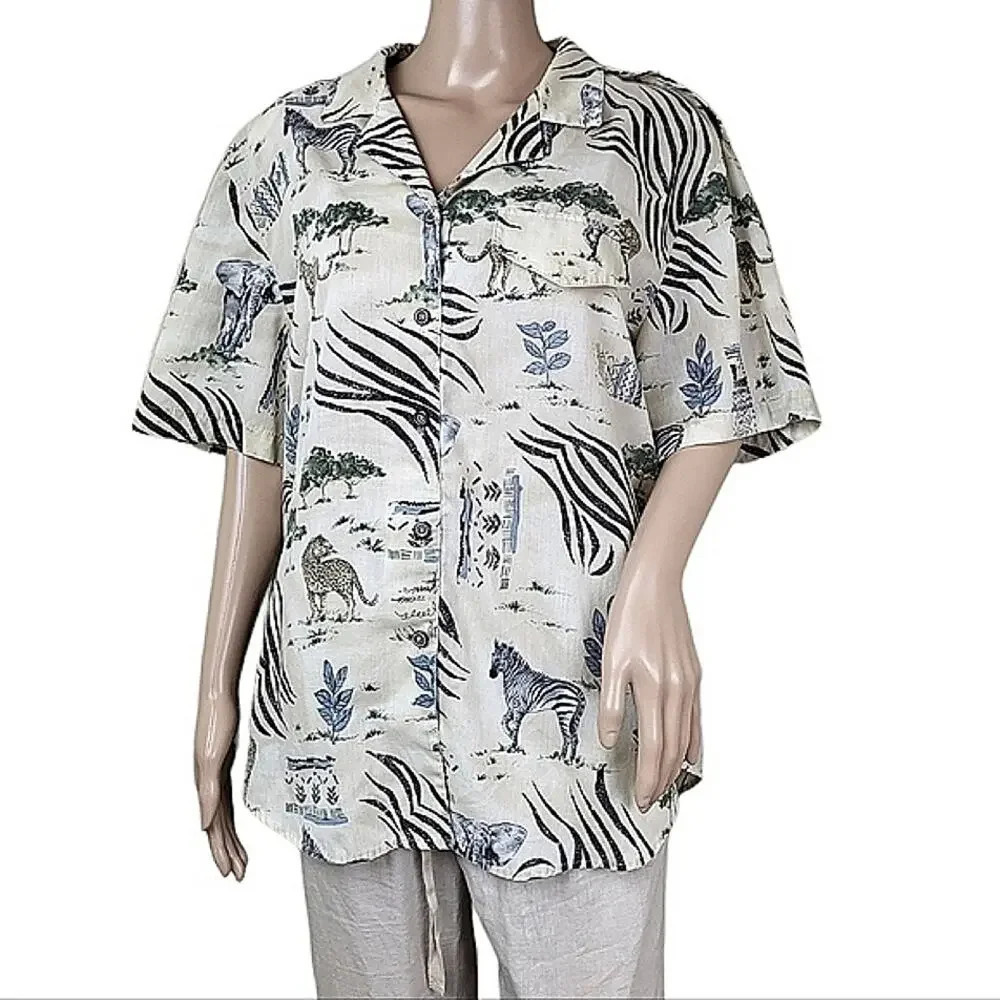 Tapestry Zebra Chettah Button Down Blouse
